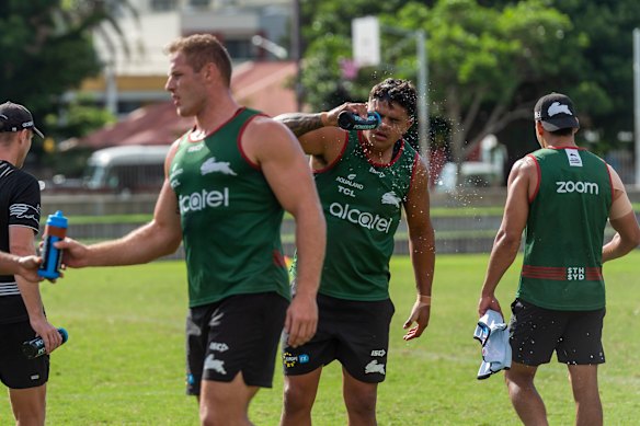 The mercury soared as Souths players trained on Friday morning.