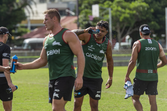 The mercury soared as Souths players trained on Friday morning.