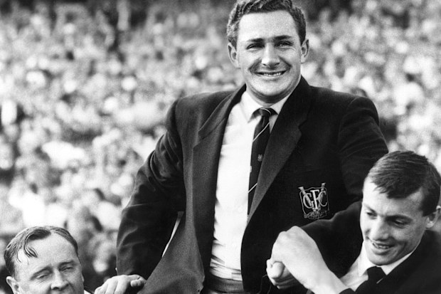  Bob Davis is chaired off the MCG after Geelong defeated Hawthorn in the 1963 Grand Final.