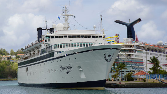 The Freewinds cruise ship docked in the port of Castries, the capital of St Lucia.