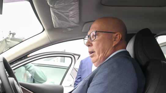 Opposition leader Peter Dutton addressing emissions during a visit to Melbourne this month.