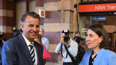 Transport Minister Andrew Constance with Premier Gladys Berejiklian. Mr Constance has said a Metro West rail line is critical