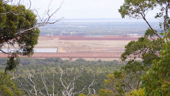 Tailings storage at Pinjarra are about 14km from Peel Inlet seen in the background.