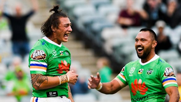 Charnze Nicoll-Klokstad scored a double - his fourth in just 10 NRL games.