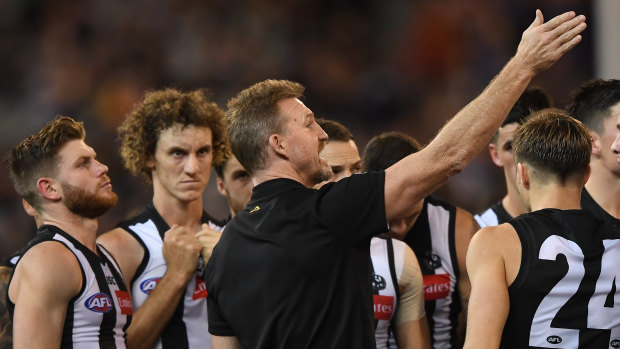 Nathan Buckley during Collingwood's round-three match against West Coast. 