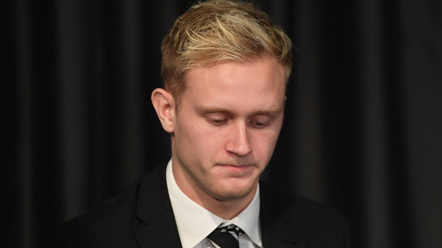 Jaidyn Stephenson after being suspended for betting on games involving the Magpies.