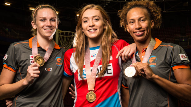 English Commonwealth  Games gold medal winners Jo Harten, Helen Housby and Serena Guthrie.