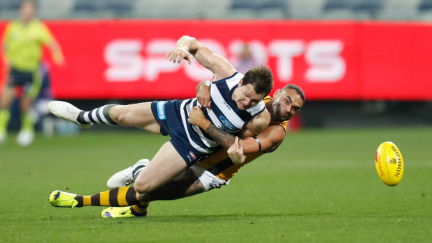 Shaun Burgoyne is likely to face scrutiny for his tackle on Patrick Dangerfield during Geelong's win over Hawthorn on Friday night.