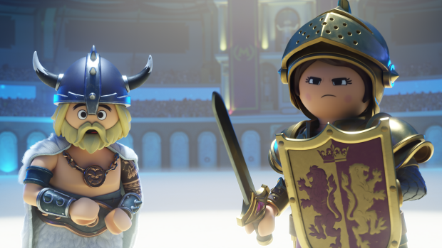 Lead characters Charlie and Marla in their Playmobil form. 