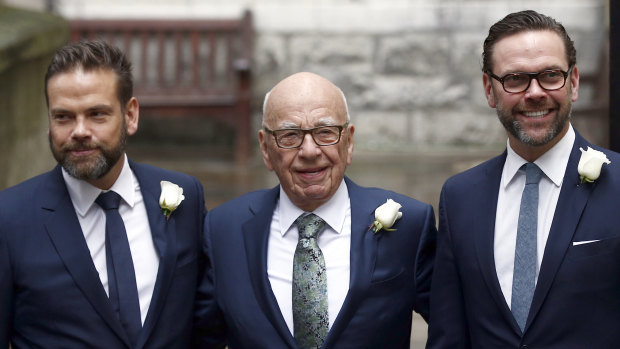 Rupert Murdoch, flanked by his sons Lachlan and James.