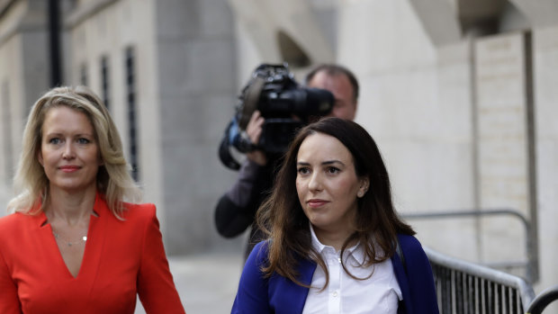 Stella Moris, right, the partner of WikiLeaks founder Julian Assange, and his lawyer Jennifer Robinson, left, arrive at the Central Criminal Court, the Old Bailey.