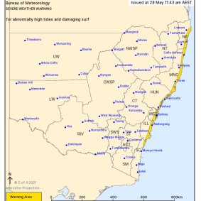 The severe weather warning issued at 11.43am on Friday, May 28, 2021. 