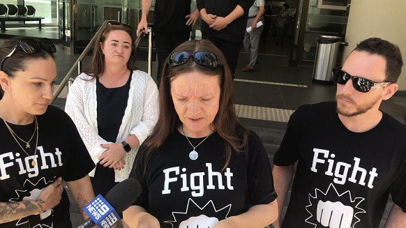 The family of Jonnie Hartshorn speak outside court, his mother Susan Chappell, in the middle.