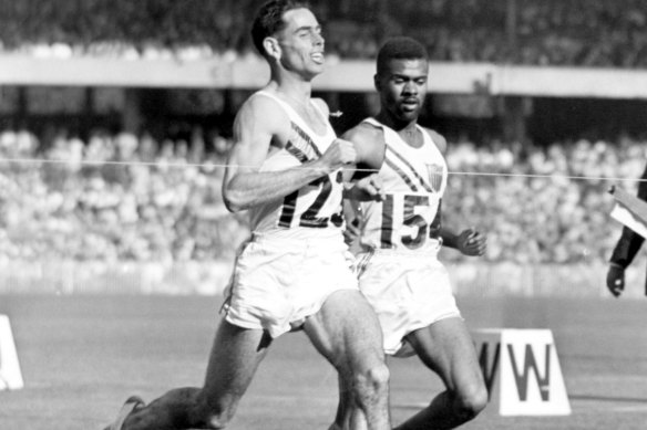 Jim Bailey wins the third heat of the 800 metres, Melbourne Olympics, 1956.
