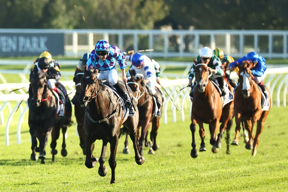 Pride Of Jenni wins the Queen Elizabeth Stakes in the autumn in Sydney.