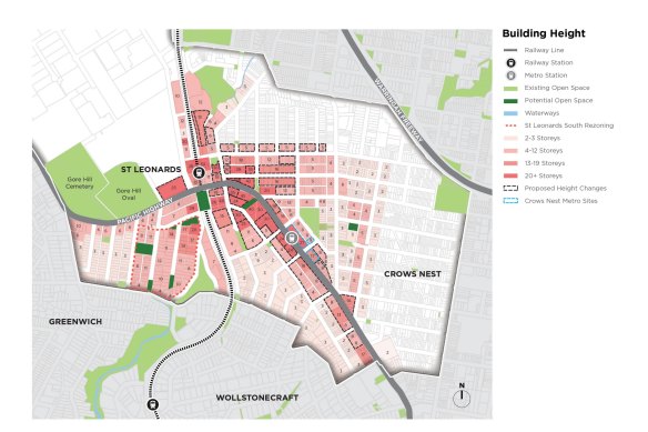 The 2036 plan for St Leonards and Crows Nest spells out indicative height limits for each parcel of land surrounding the new metro station.