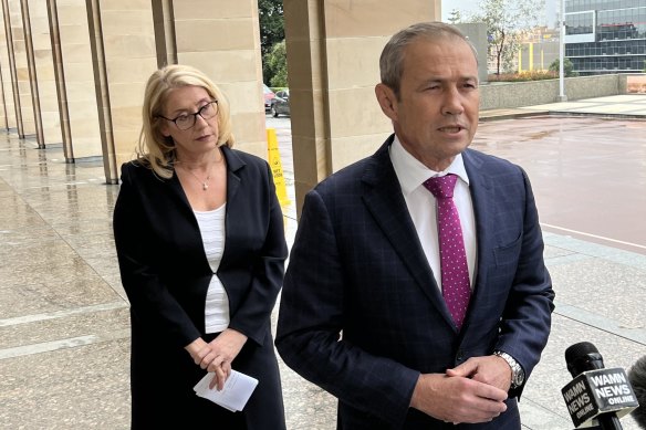 New WA Premier Roger Cook with his deputy Rita Saffioti after Labor’s caucus rubber-stamped his elevation to leader.