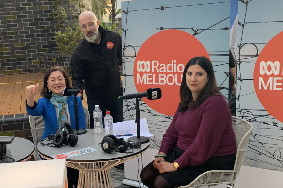 Epstein with Gladys Liu (left), then the Liberal MP for Chisholm, and Labor candidate Carina Garland in 2022. Garland now holds the seat.