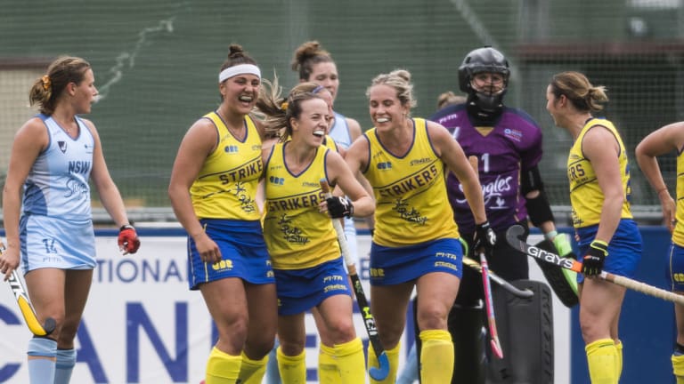 Canberra Strikers celebrate after scoring the first goal.