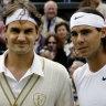 Federer and Nadal at Wimbledon in 2008.