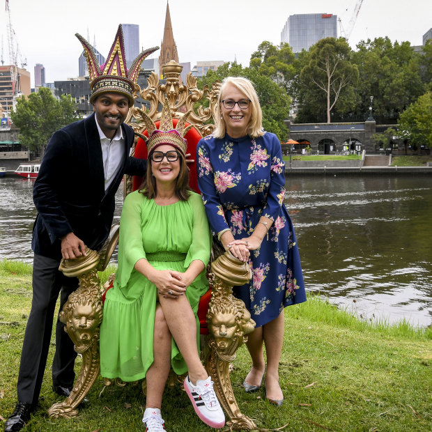 Moomba Festival 2020 monarchs Julia Morris and Nazeem Hussain with Lord Mayor Sally Capp, just over a month before Melbourne went into its first lockdown.