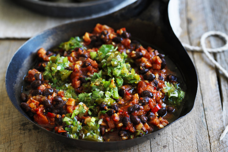 Neil Perry's chilli black beans with jalapeno salsa recipe
