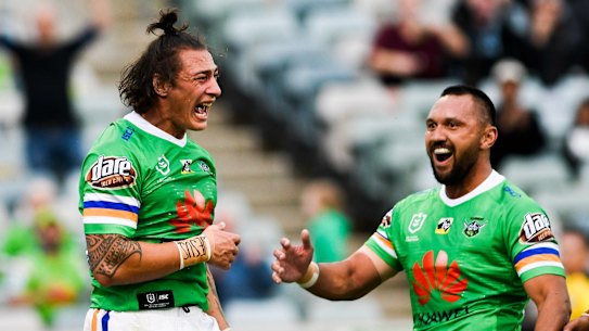 Charnze Nicoll-Klokstad scored a double - his fourth in just 10 NRL games.