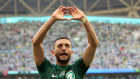 Abdulellah Al-Malki of Saudi Arabia celebrates a 2-1 win against Argentina in a World Cup match in Qatar last year.