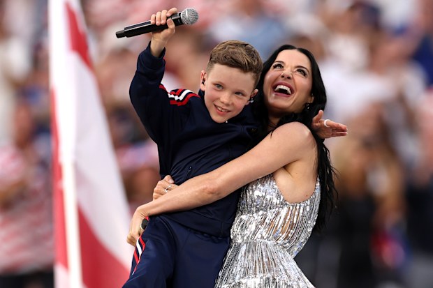 Katy Perry performs with Tius Luka during the Parade of Nations before the FIFA World Cup 2026