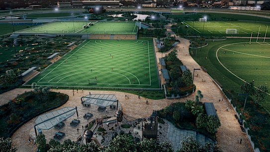 An artist’s impression of the proposed Caulfield Racecourse redevelopment.