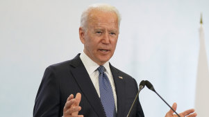 US President Joe Biden during a news conference at the G7 summit on Sunday.