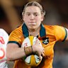 Caitlyn Halse of the Wallaroos runs with the ball during a big win over Wales in their last game before the World Cup.