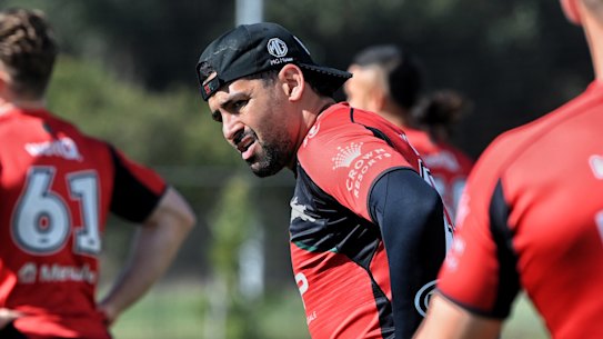 Cody Walker at Rabbitohs training on Tuesday. 
