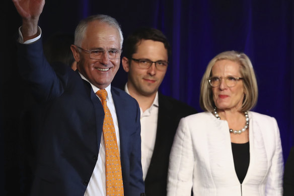 Malcolm Turnbull with wife Lucy Turnbull, son Alex Turnbull, daughter Daisy Turnbull Brown and her then-husband James Brown in 2016.