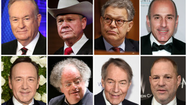 The #MeToo movement has led to allegations against dozens of famous men, including (top row) broadcaster Bill O'Reilly, US Senate candidate Roy Moore, US Senator Al Franken, broadcaster Matt Lauer and (bottom row) actor Kevin Spacey, conductor James Levine, broadcaster Charlie Rose and film producer Harvey Weinstein. 