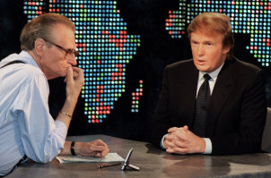 King interviews businessman Donald Trump on Larry King Live in 1999.  
