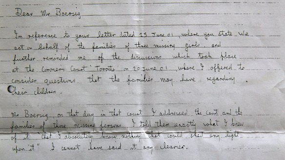 A letter from Milat to lawyer John Boersig. 