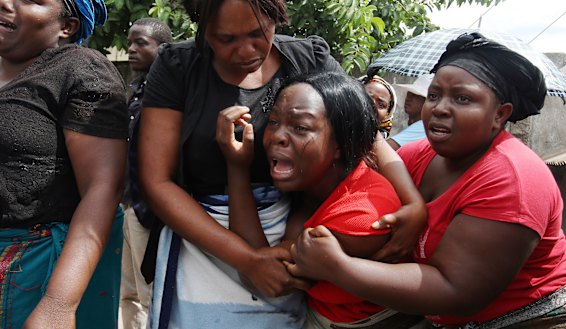 A member of Kelvin Tinashe Choto's family during his funeral in Chitungwiza.