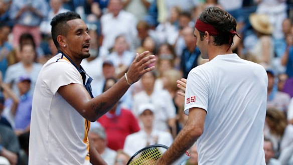 Nick Kyrgios and Roger Federer in September last year.