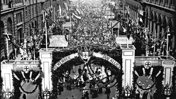 The Great Sydney Peace March and victory celebration on Armistice Day 11 November 1918/1919. 