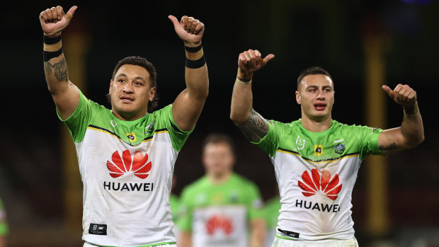Thumbs up ... Josh Papalii (left) has signed for the Raiders until the end of 2025.