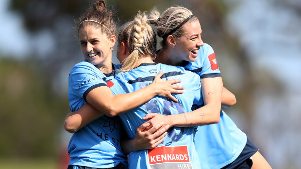 Ellie Brush (left) is hoping a strong season with Sydney FC can put her back in calculations for the Matildas.