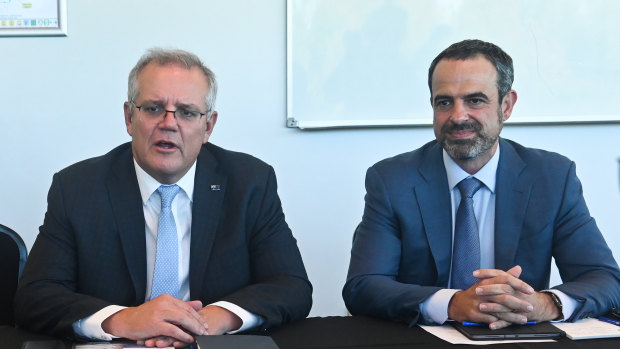 Scott Morrison with Omar Khorshid in April.