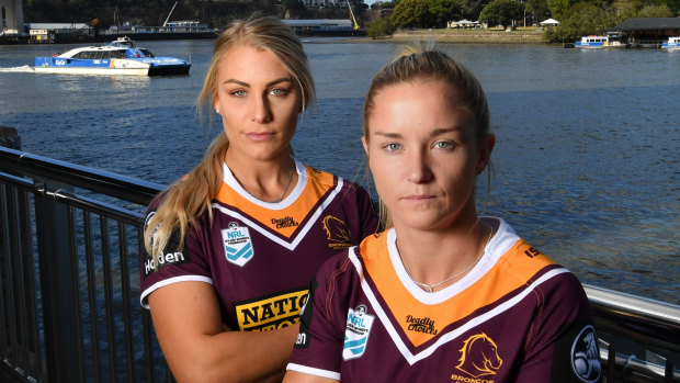 Making history: Kody House, left, and Meg Ward will turn out for the Brisbane Broncos in the NRLW.