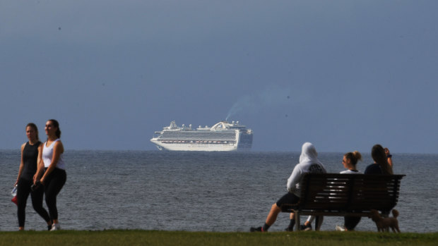 The Ruby Princess circles off the coast from Sydney.