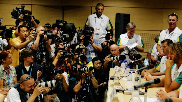 The world’s media descends on Ian Thorpe in Athens. 