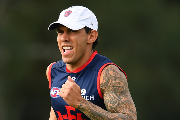Cautiously optimistic: Melbourne recruit Harley Bennell has been able to join match practice with the Demons after a long lay-off due to injury. 