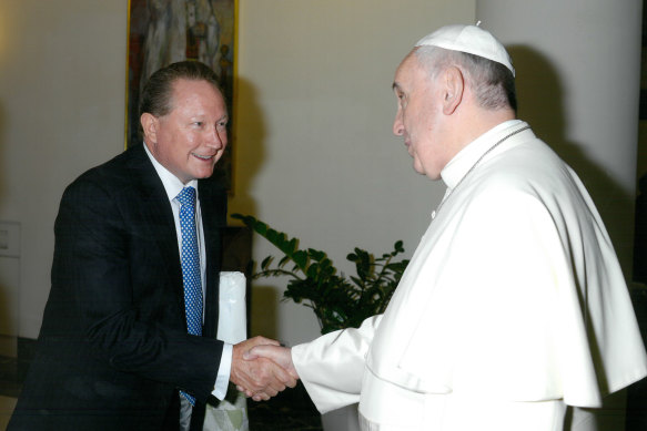 Launching an anti-slavery drive with the Pope in 2014. 