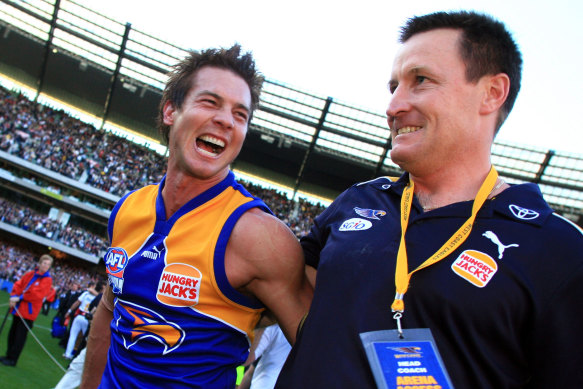 Ben Cousins and John Worsfold after the Eagles' premiership win in 2006.