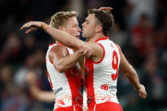 Swans stars Isaac Heeney (left) and Will Hayward.